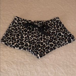 LEOPARD print soft furry pajama bottoms with bow.